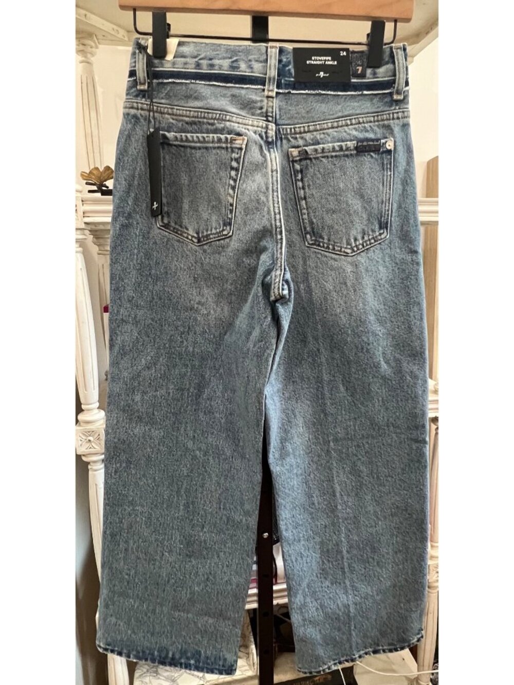 7 For All Mankind $228 Stovepipe Straight Ankle Jeans Size 24 Sapphire Dust Blue - Picture 7 of 7
